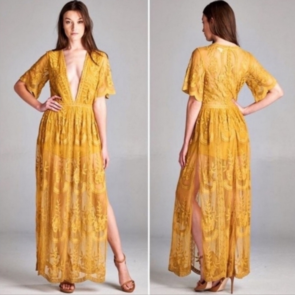 Honey Punch Mustard Yellow Maxi Dress